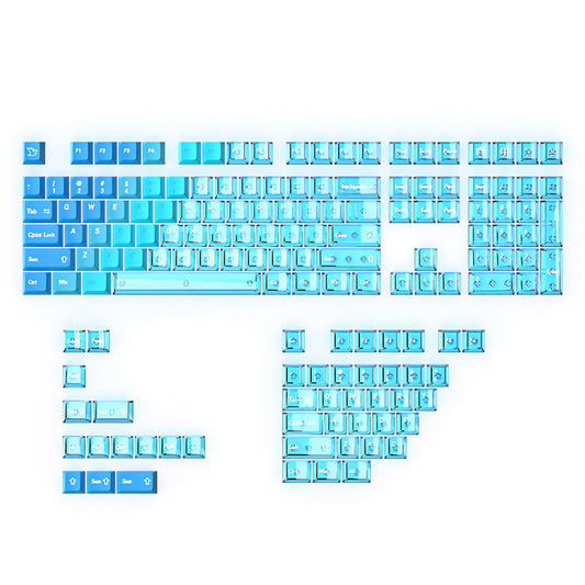 Blue Sea Clear Sky Gradient PBT PC Double Cherry Transparent Backlit Keycaps