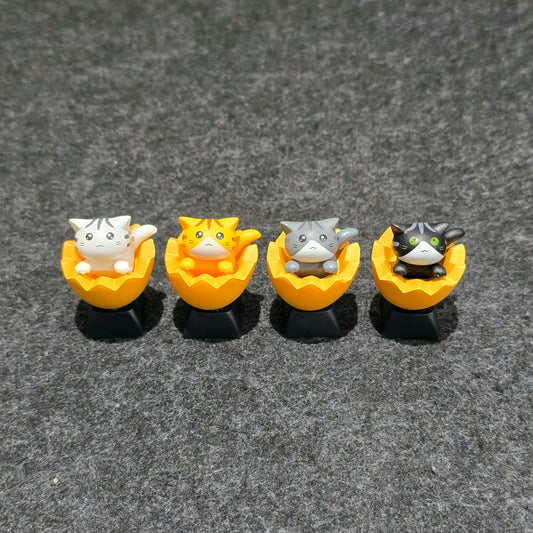 Adorable Cute Egg Shell Cats Artisan Keycap Black Base