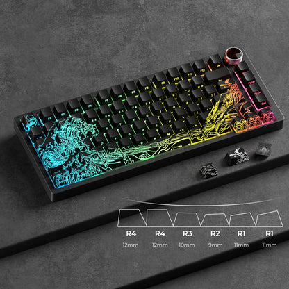 PREMIUM Wave of Kanagawa Pattern Shine-Through IMD-Tech Keycaps