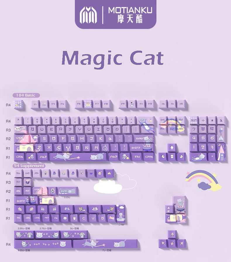 Purple Magic Cat Premium Cherry PBT Keycaps