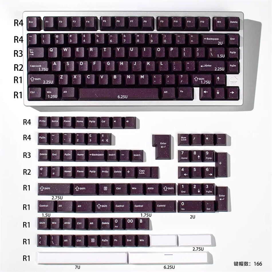 Ice Crystal Vior Glitter Dark Purple Doubleshot ABS 160 Keycaps