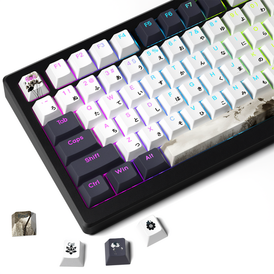 Japanese  Lotus Shine Through Double shot 5-sided Dye-Sub PBT Keycap Set