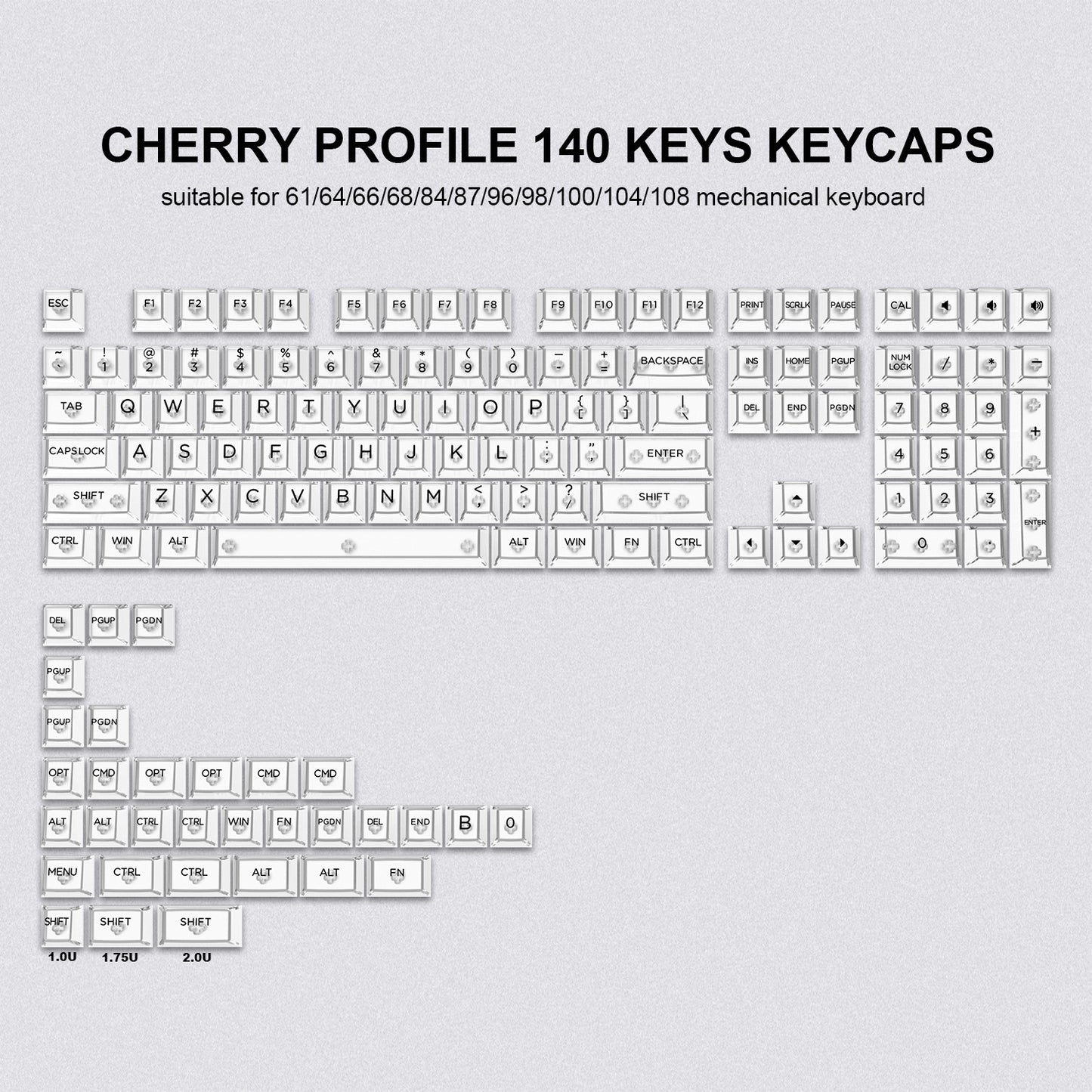 Clear Translucent Cherry Profile Keycap Full Set 140 Keys Mac Compatible