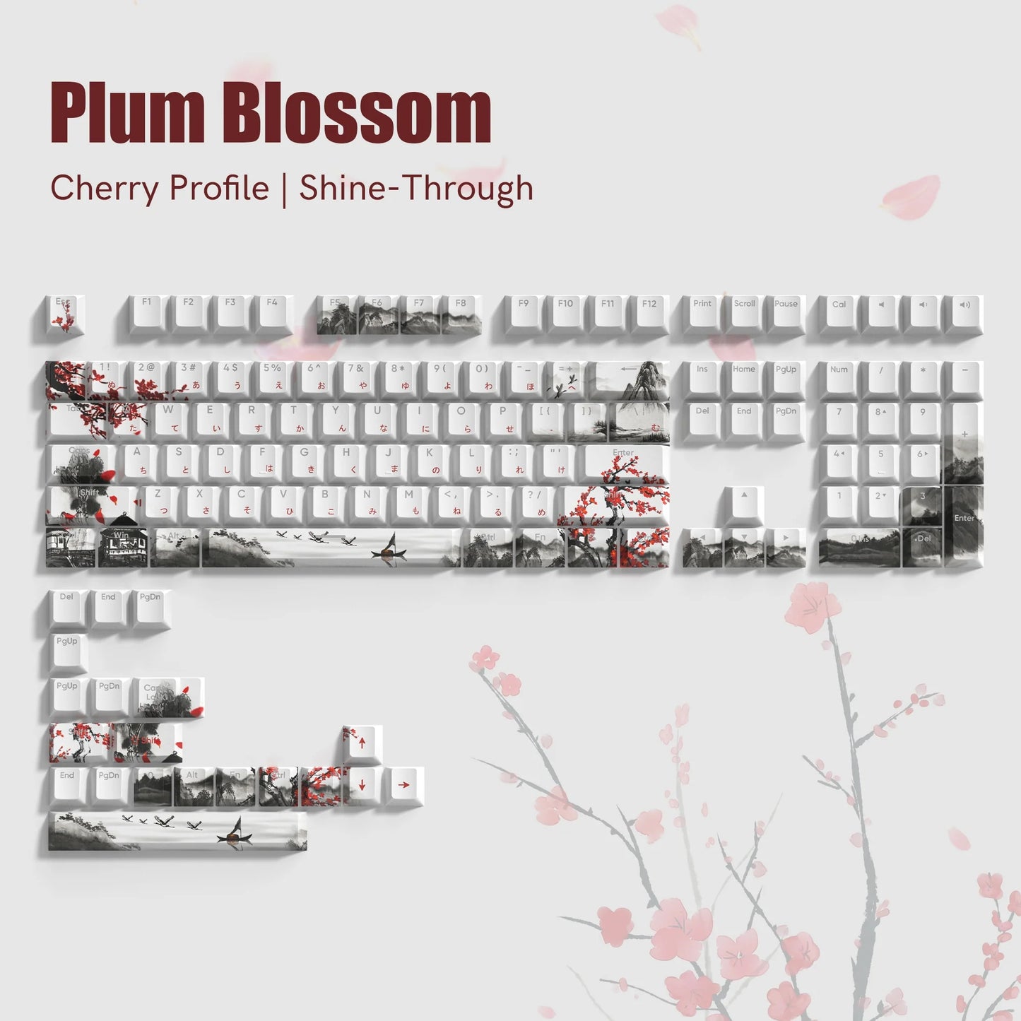 Plum Blossom Cherry Profile Top Shine-Through PBT Keycap Set V2