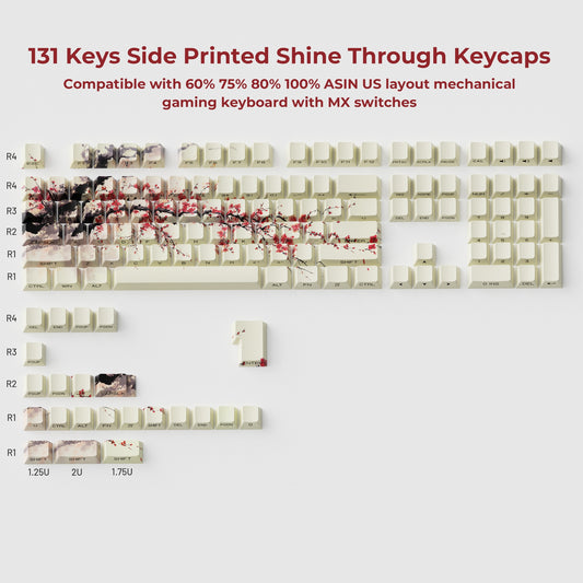 Plum blossom Side Backlit Cherry Profile Double shot Dye-Sub PBT Keycaps