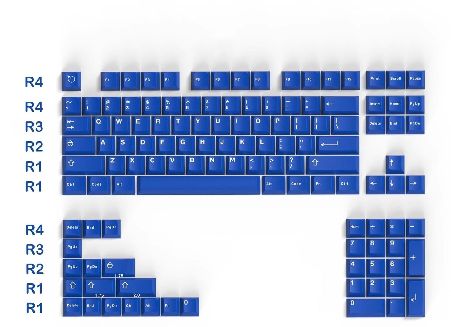 Classic Pure Blue 104+48 Cherry Doubleshot AIFEI Keycaps With 7U KIT