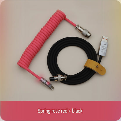 8k Custom Silicone Braided Luminous Aviator Plug Coiled Cable For Mechanical Keyboard