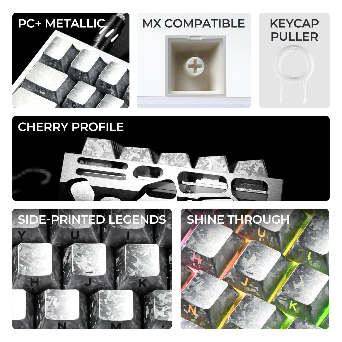 Womier Silver Forged Carbon Side Backlit Cherry Keycaps