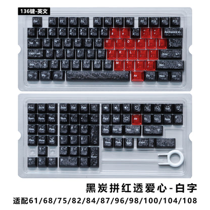 Black Carbon With Red Heart Cherry Thick Translucent Keycaps