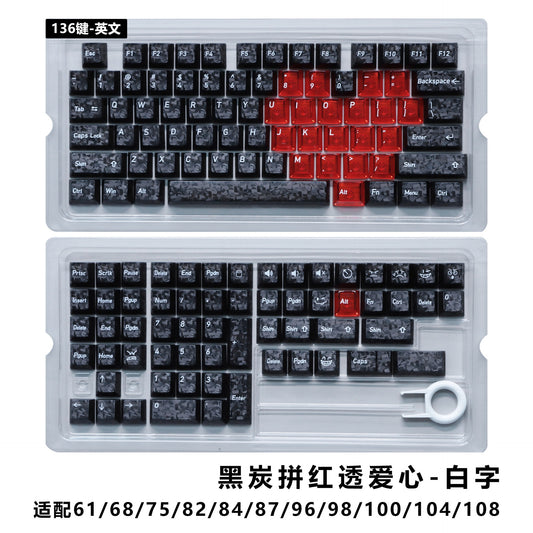 Black Carbon With Red Heart Cherry Thick Translucent Keycaps