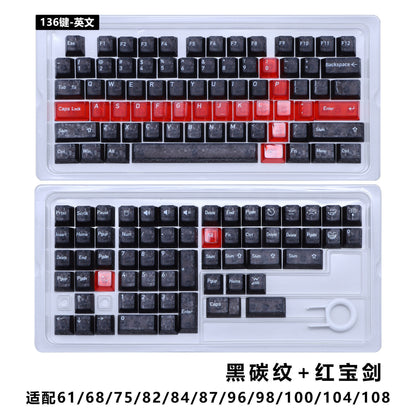 Black Carbon With Red Sword Cherry Translucent Thick Keycaps