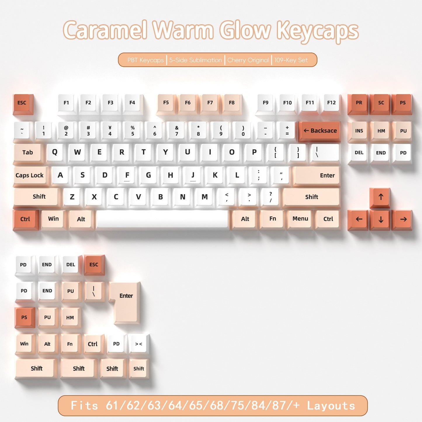 Caramel Warm Glow Cherry Dye Sub PBT Keycaps