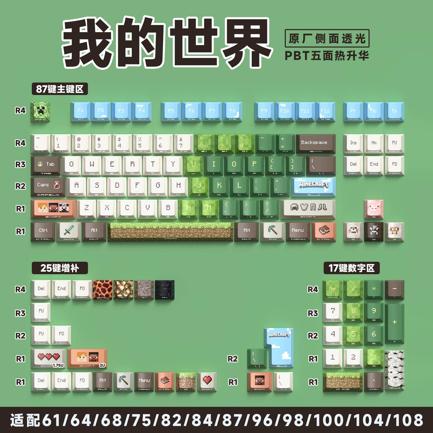 Minecraft Quality Side Backlit Cherry PBT Keycaps