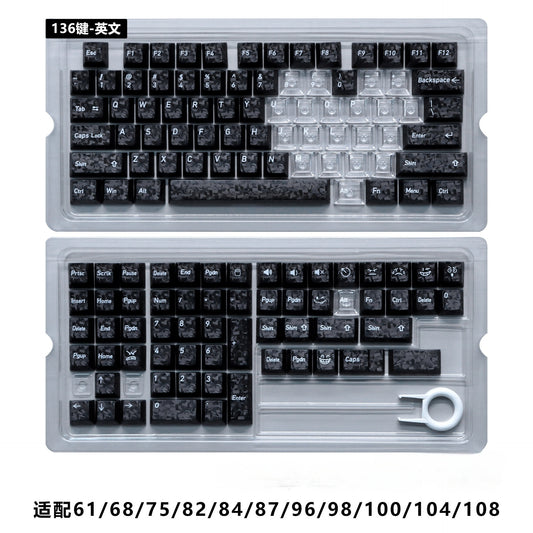 Black Carbon With White Heart Cherry Thick Translucent Keycaps