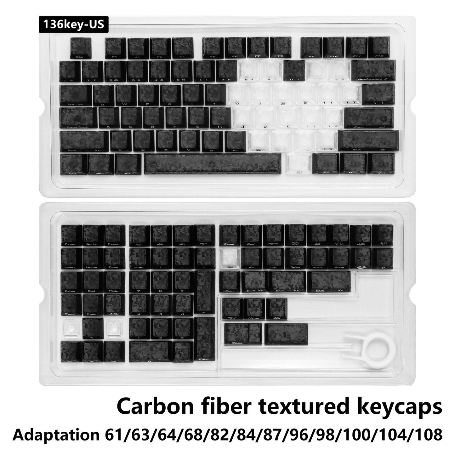 Black Carbon With White Heart Side Legends Cherry Translucent Thick Keycaps