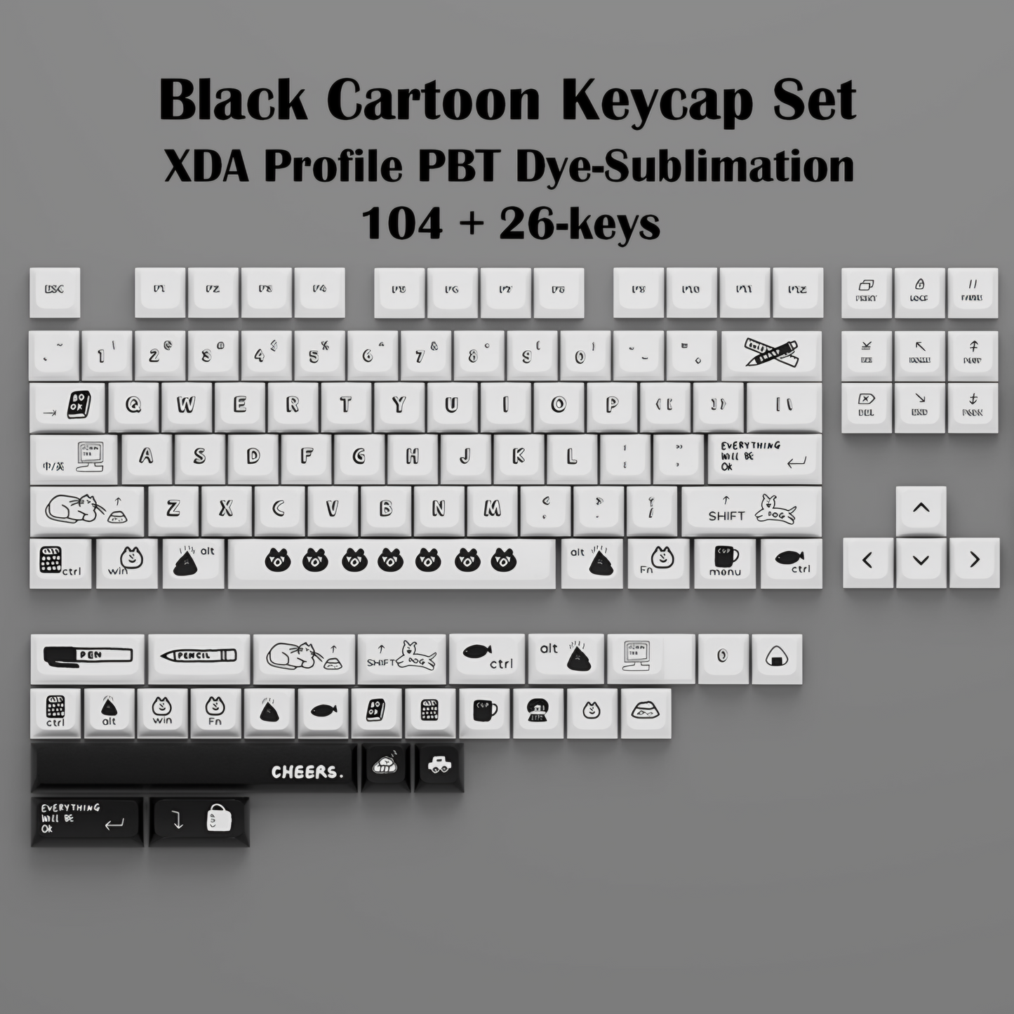 Black Cartoon XDA PBT Keycaps