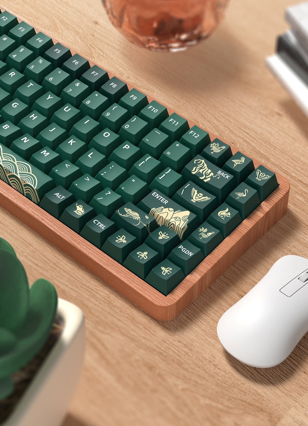 Green Animal Forest Cherry PBT Extended Keycaps Set