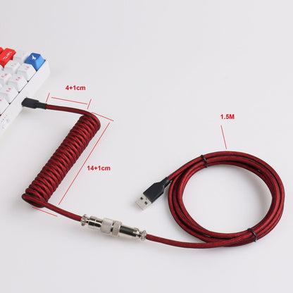 Lano GX12 Dark Red Nickel  Coiled Sleeved Aviator USB-C Mechanical Keyboard Braided 3.5M Gaming Ca