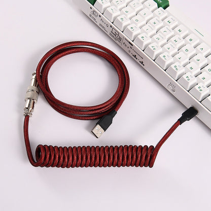 Lano GX12 Dark Red Nickel  Coiled Sleeved Aviator USB-C Mechanical Keyboard Braided 3.5M Gaming Ca