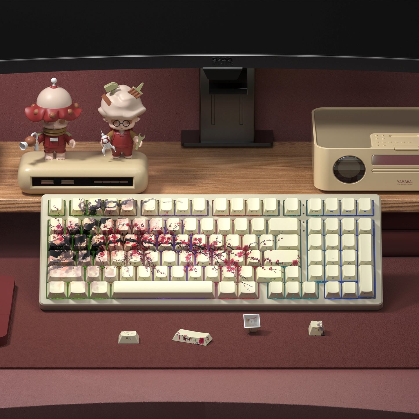 Plum blossom Side Backlit Cherry Profile Double shot Dye-Sub PBT Keycap Set 131-Key