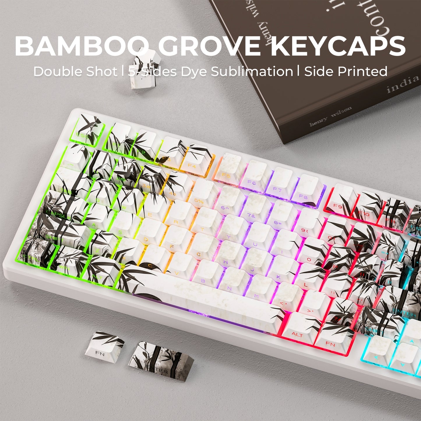 Bamboo Side Backlit Cherry Profile Double shot Dye-Sub PBT Keycap Set 131-Key