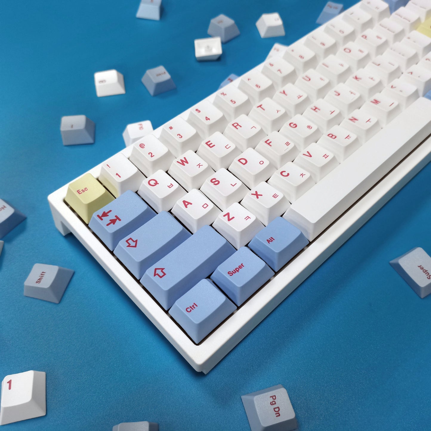 Blue White Korean Cherry PBT Quality Keycaps