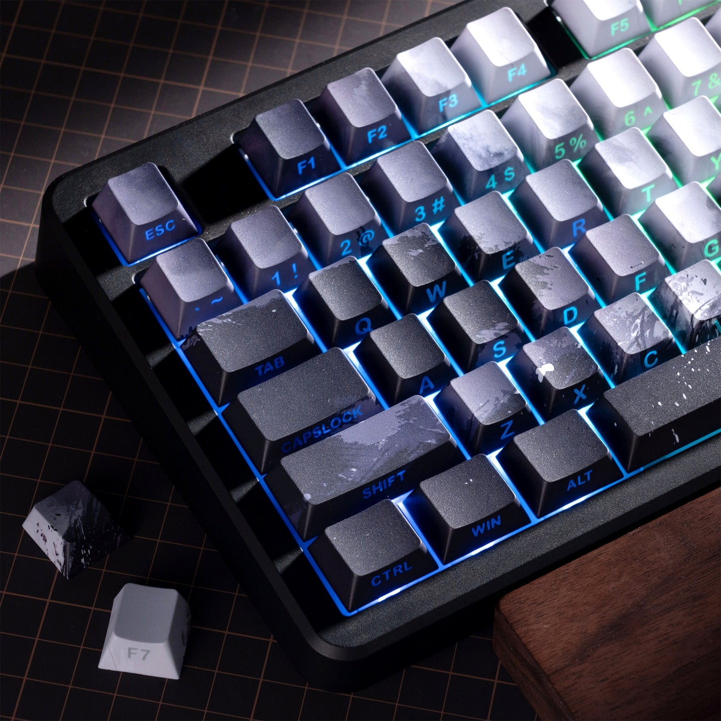 Black Samurai Knight Premium Side Backlit Cherry Doubleshot Keycaps With Keycaps