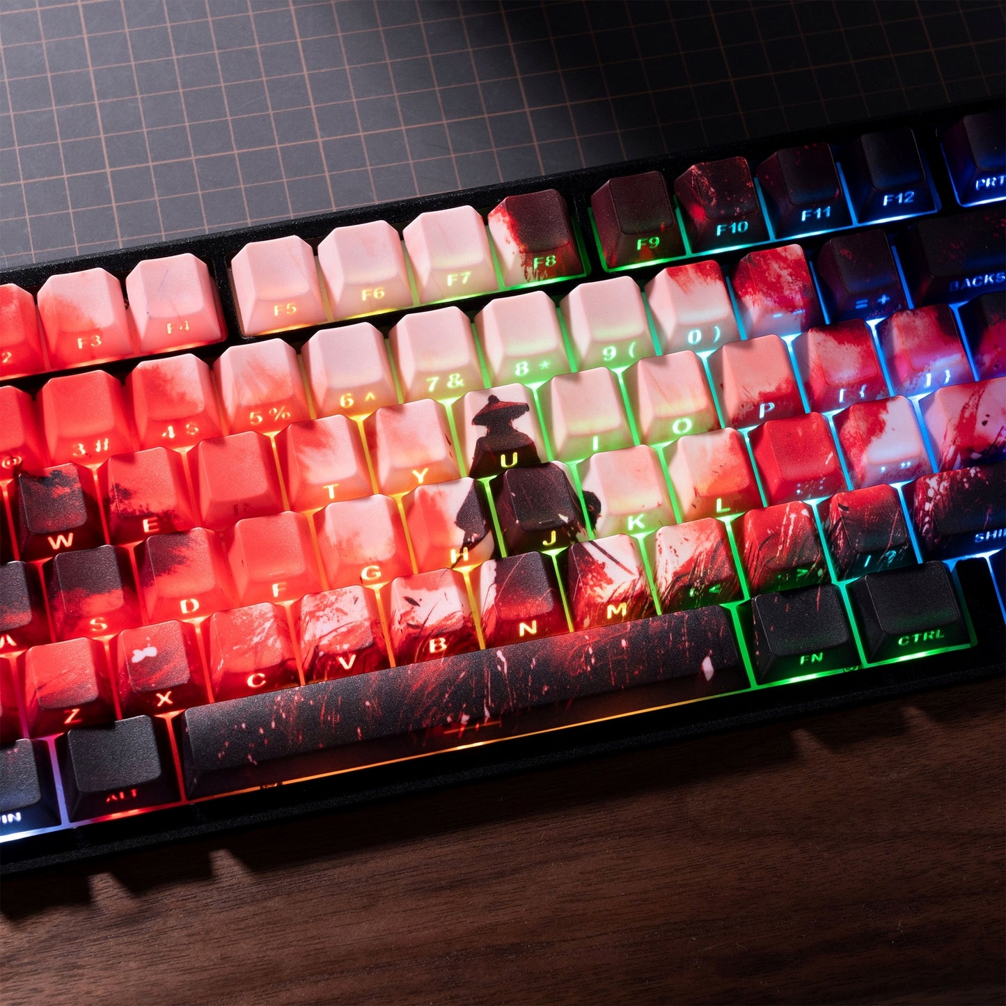 Red Samurai Knight Premium Side Backlit Cherry Doubleshot Keycaps With Keycaps