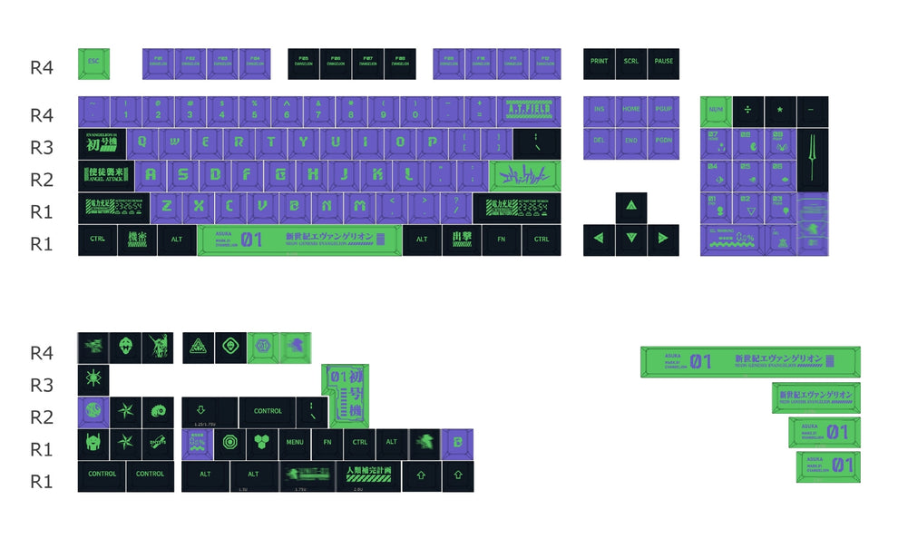 PREMIUM Neon Genesis Evangelion Unit 01 Cherry PBT Keycaps With PBT St ...
