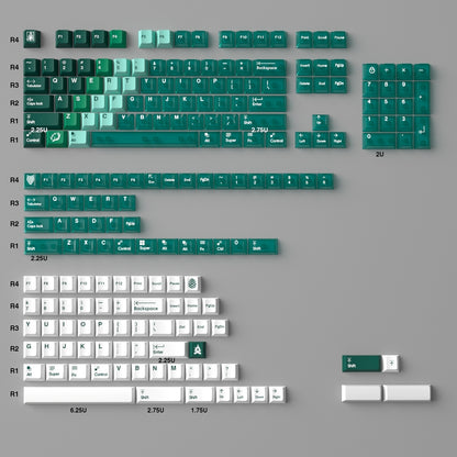 Green Gradient 209 PBT Sublimation & Crystal Transparent Cherry Hybrid Keycaps