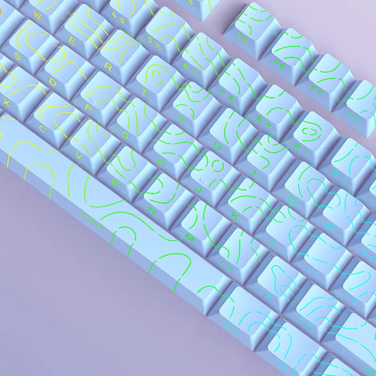Pastel Blue Topography Line Crack Side Backlit Keycaps
