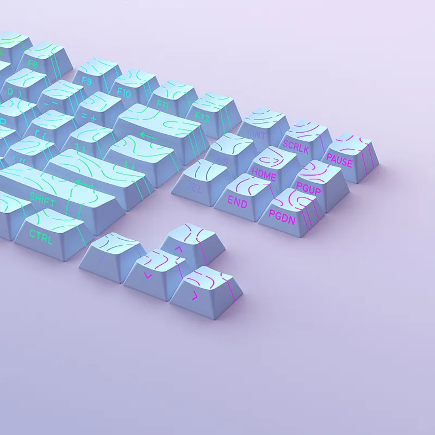 Pastel Blue Topography Line Crack Side Backlit Keycaps