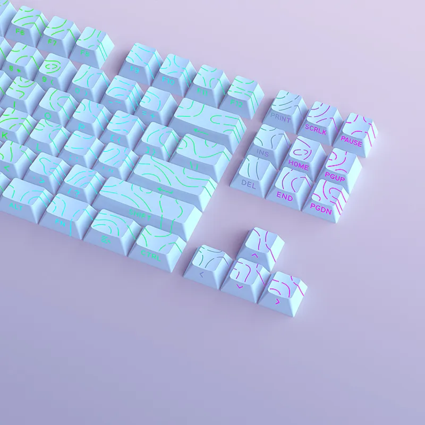 Pastel Blue Topography Line Crack Side Backlit Keycaps