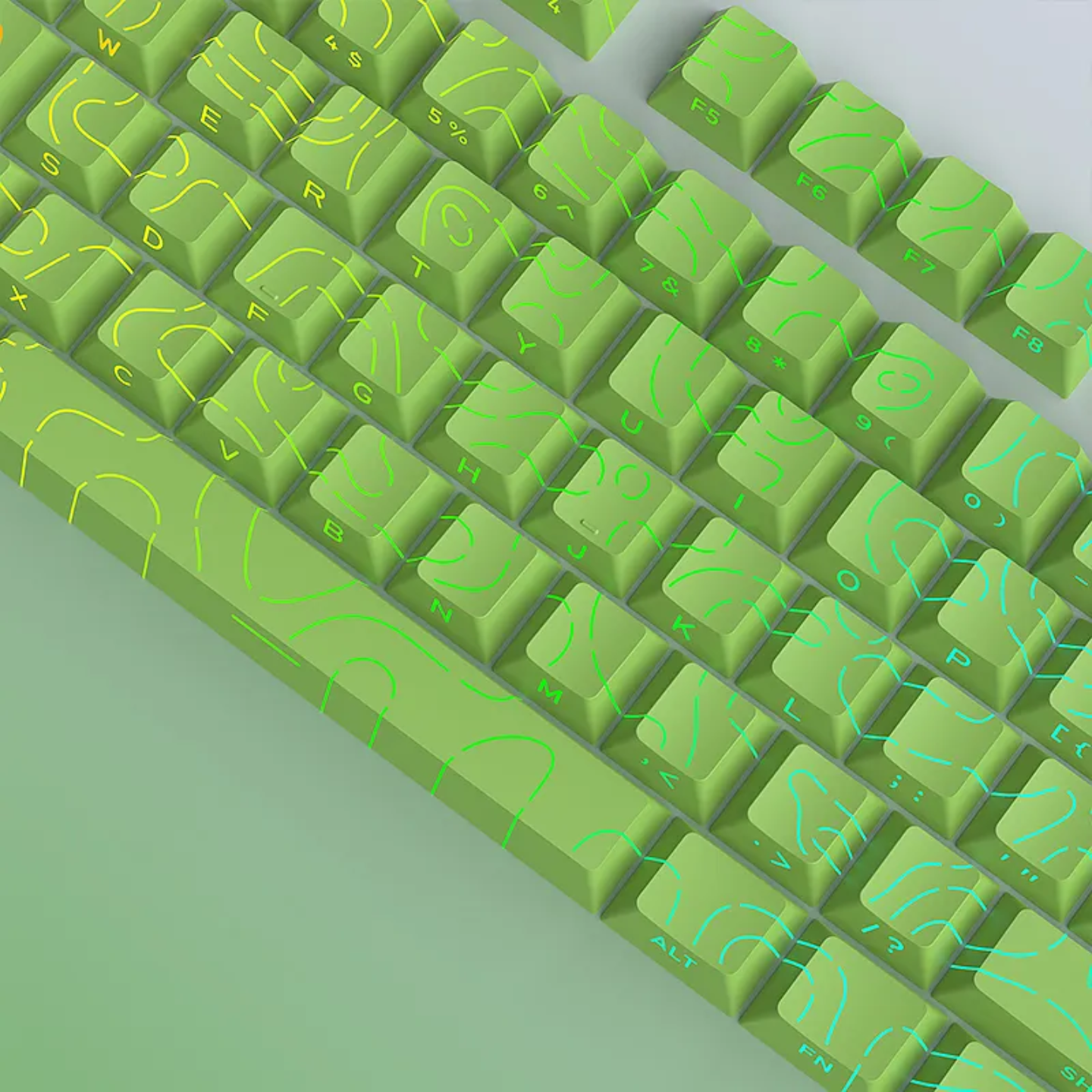 Pastel Green Topography Line Crack Side Backlit Keycaps