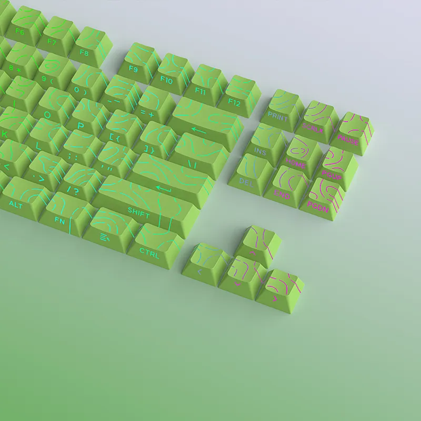 Pastel Green Topography Line Crack Side Backlit Keycaps