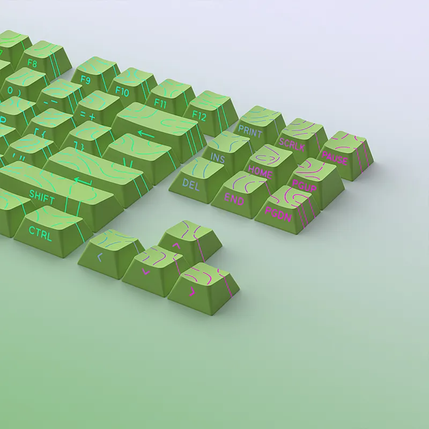 Pastel Green Topography Line Crack Side Backlit Keycaps