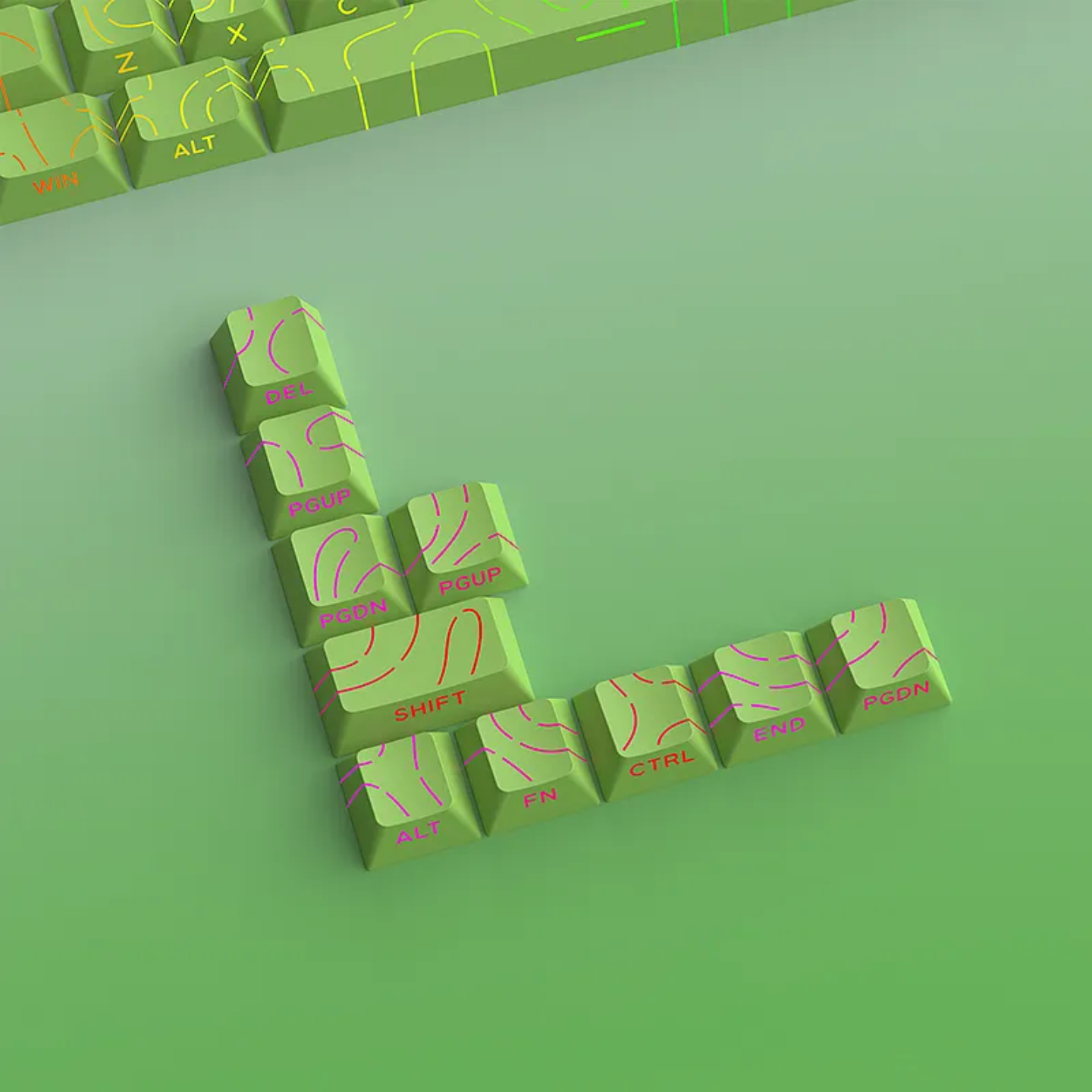 Pastel Green Topography Line Crack Side Backlit Keycaps