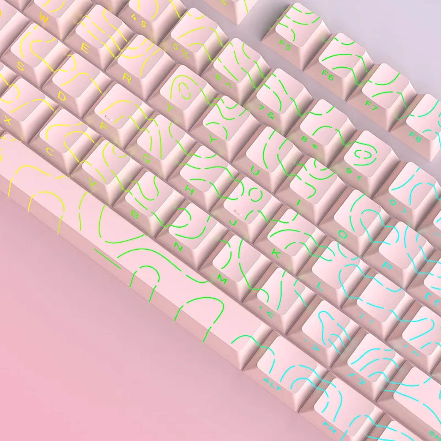 Sakura Pink Pastel Topography Line Crack Side Backlit Keycaps