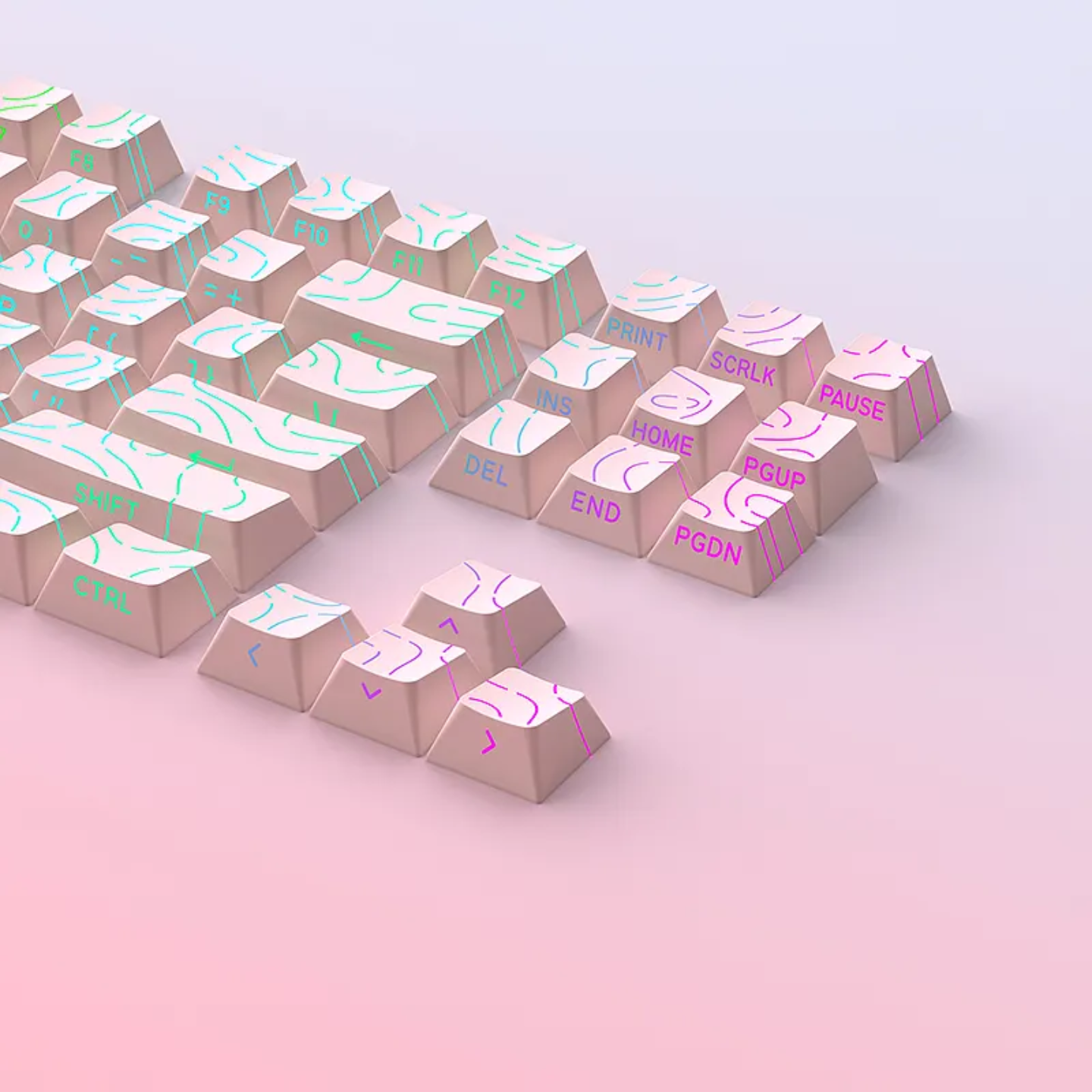 Sakura Pink Pastel Topography Line Crack Side Backlit Keycaps