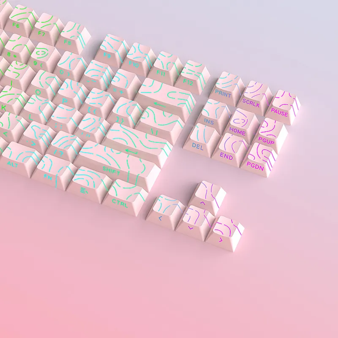 Sakura Pink Pastel Topography Line Crack Side Backlit Keycaps