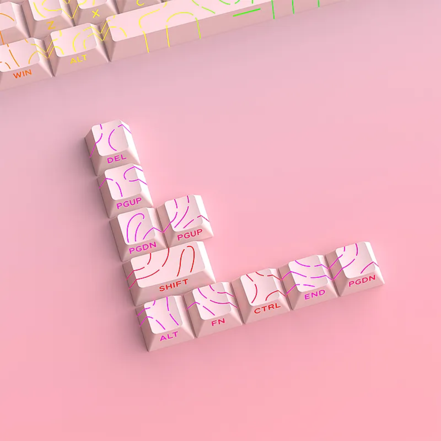 Sakura Pink Pastel Topography Line Crack Side Backlit Keycaps