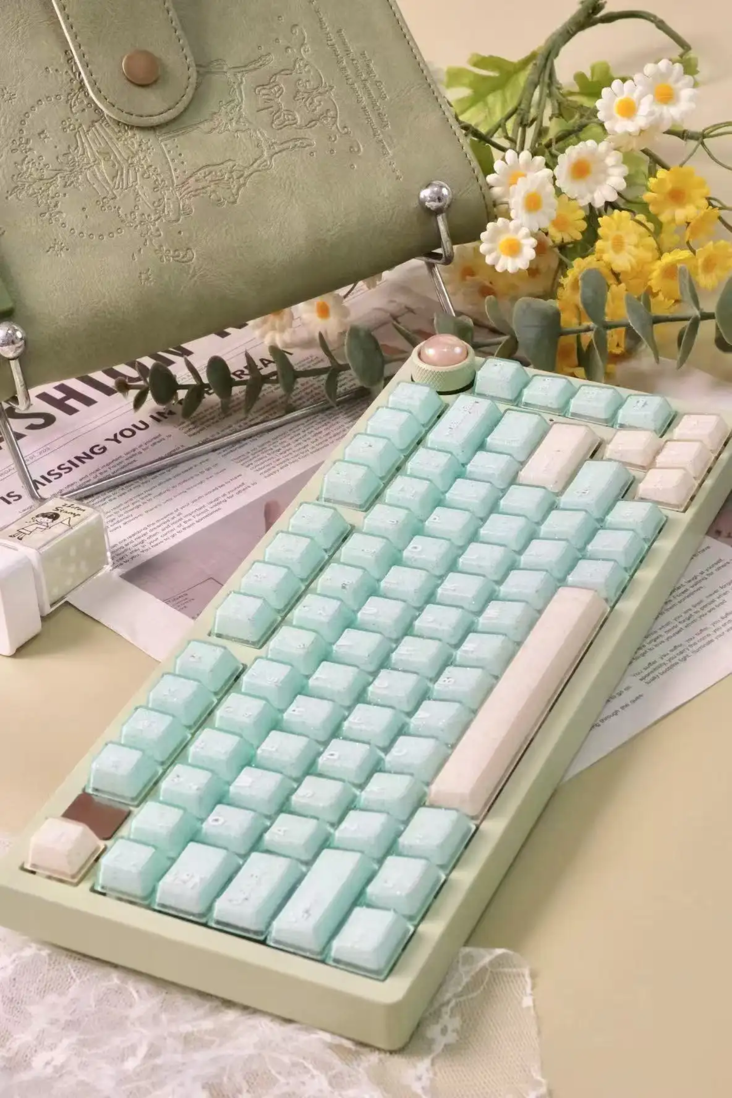 Mint Sand Sparkling Doubleshot Thick Keycaps