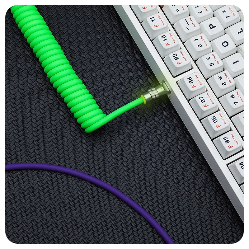 8k Custom Silicone Braided Luminous Aviator Plug Coiled Cable For Mechanical Keyboard