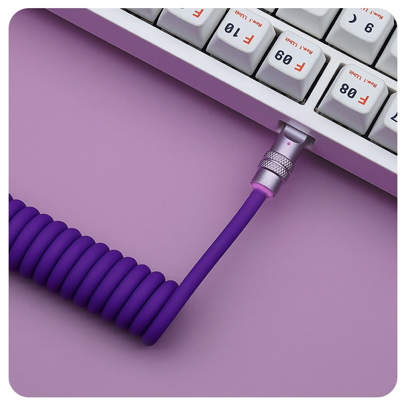 8k Custom Silicone Braided Luminous Aviator Plug Coiled Cable For Mechanical Keyboard