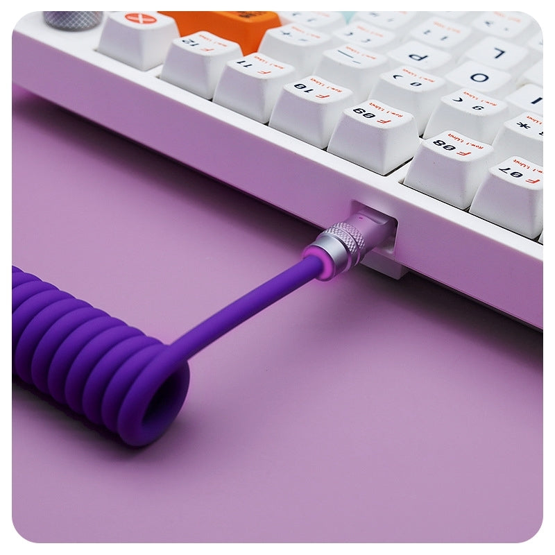 8k Custom Silicone Braided Luminous Aviator Plug Coiled Cable For Mechanical Keyboard