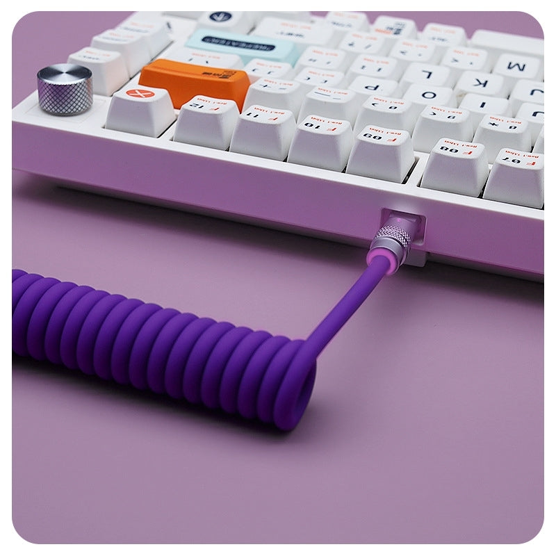 8k Custom Silicone Braided Luminous Aviator Plug Coiled Cable For Mechanical Keyboard