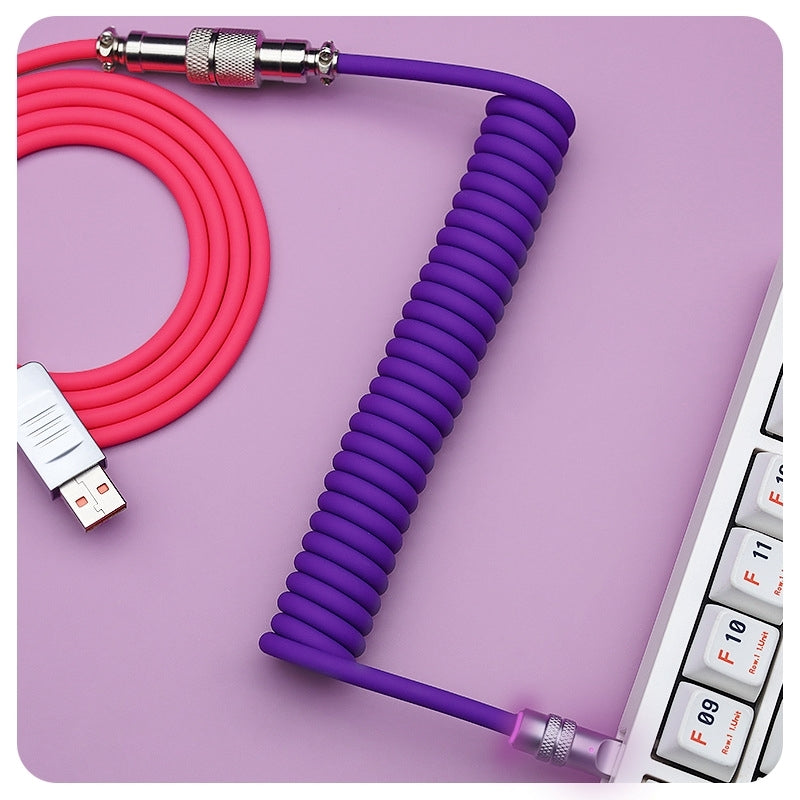 8k Custom Silicone Braided Luminous Aviator Plug Coiled Cable For Mechanical Keyboard