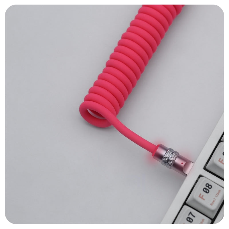 8k Custom Silicone Braided Luminous Aviator Plug Coiled Cable For Mechanical Keyboard