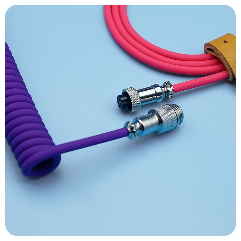 8k Custom Silicone Braided Luminous Aviator Plug Coiled Cable For Mechanical Keyboard