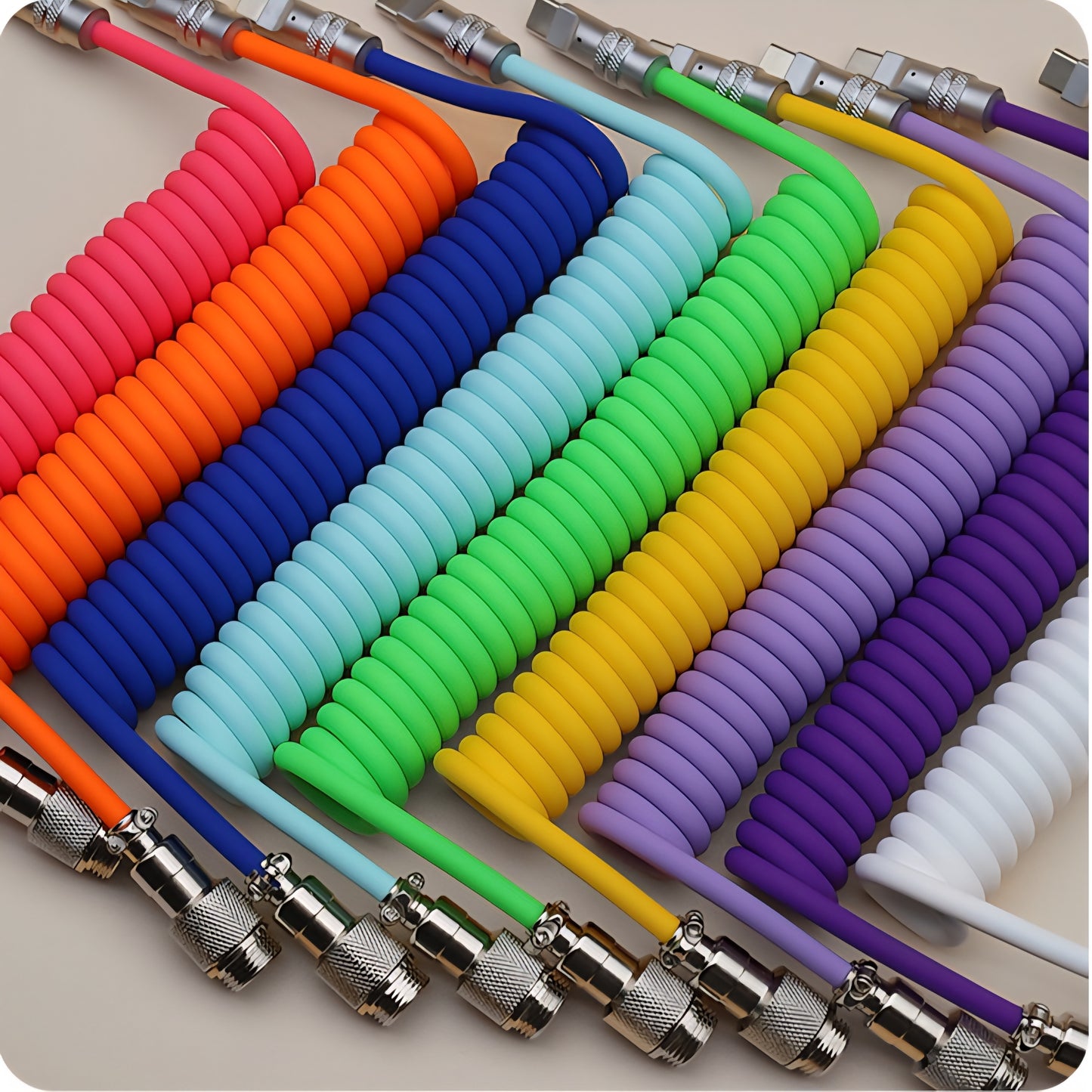 8k Custom Silicone Braided Luminous Aviator Plug Coiled Cable For Mechanical Keyboard